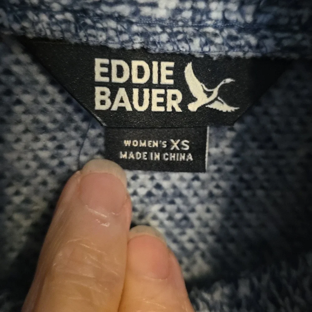 Eddie Bauer Women's Blue Mock Neck Sweater Sweatshirt Buttons Pockets Cozy Sz XS
